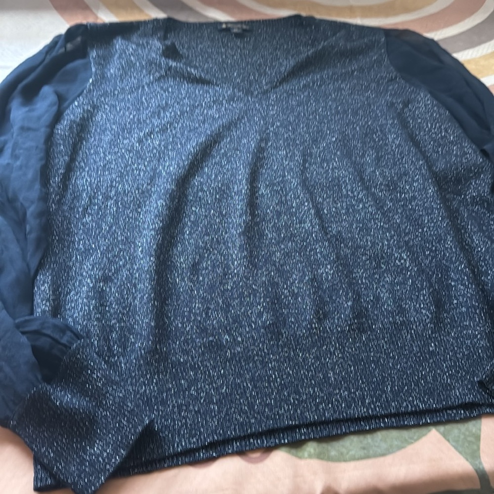 Brooks Brothers Navy Blue And Silver Shimmer Long Mesh Sleeves Top - Picture 4 of 10